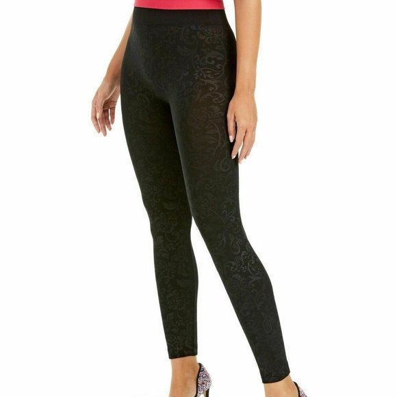 INC Women's Seamless Embossed Paisley Print Leggings Black - Picture 1 of 2